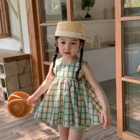 Летний комплект для девочек в клетку, зеленые маленькие волнистые юбки и шорты с рисунком в клетку, комплект из двух предметов
