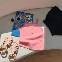 Хлопковая майка на бретельках с цветочным принтом для девочек