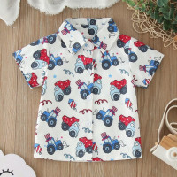 Детская рубашка для малышей с мультяшным принтом, футболки с коротким рукавом и пуговицами, с мультяшным динозавром, автомобилем, футболки для мальчиков с принтом, Молодежные рубашки с длинным рукавом