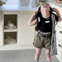 Американская Облегающая майка для девочек, футболка, топ, милая короткая футболка без рукавов для девочек, модная детская одежда, футболки, лето 2023