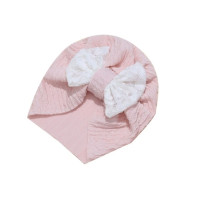 Шапка-бини для новорожденных, с бантом и кружевом