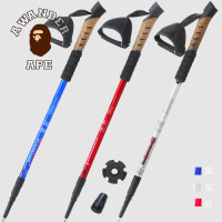 外貿三節登山杖 健步杖 行走徒步杖 軟木手柄鎢鋼杖尖銅避震