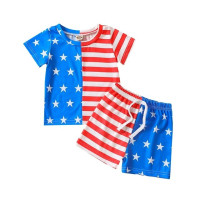 Костюм для маленьких мальчиков 4 июля, футболка с коротким рукавом и круглым вырезом и полосками в виде звезд, топы и шорты, 4 июля