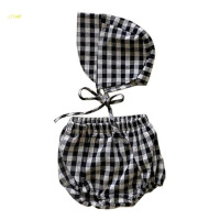 Клетчатые шаровары для маленьких девочек, шорты с самозавязывающейся шляпой, летняя одежда, подарок