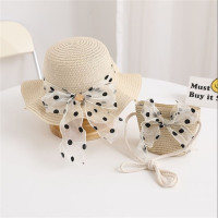 Детская соломенная шляпа-котелок для девочек, летняя широкая Женская пляжная Солнцезащитная шляпа и сумка через плечо для малышей, для похода на море и на свежем воздухе