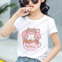 Sanrio детская футболка Kawaii футболка Hello Kitty Cinnamoroll мультфильмы повседневная одежда аниме футболки детская одежда для девочек