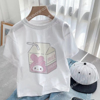 Новинка детская футболка Sanrio Kawaii футболка Hello Kitty Cinnamoroll молоко мультфильмы повседневная одежда аниме футболка детская одежда для девочек