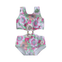 Купальник-бикини без рукавов с цветочным принтом и круглым вырезом