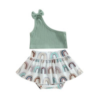 Летний комплект из 2 предметов для маленьких девочек, однотонная майка на одно плечо, комбинезон, юбка, шорты, комплект
