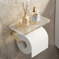 Роскошный Золотой держатель для туалетной бумаги с полкой, без перфорации, акриловый держатель для рулона бумаги, вешалка для салфеток, аксессуары для ванной комнаты