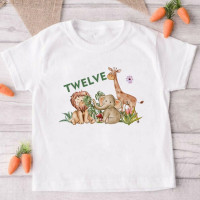Футболка на день рождения с рисунком льва оленя слона 1-12 дюймов