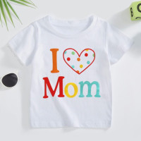 Футболка детская с надписью «I Love Mom», хлопковая рубашка с коротким рукавом для маленьких мальчиков и девочек, одежда для начинающих ходить детей, на лето