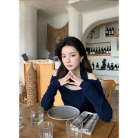 YOZO STUDIO 囍番 性感露肩掛頸長袖打底針織衫女春夏別致上衣ins