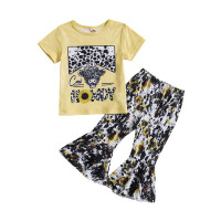 Комплект одежды YILEEGOO для девочек, пасхальные штаны, футболка с коротким рукавом и широкие брюки с принтом кролика, комплект из 2 предметов