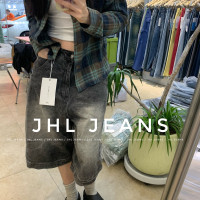 JHL JEANS 新品美式復古休閒水洗做舊軋染牛仔短褲直筒闊腿七分褲