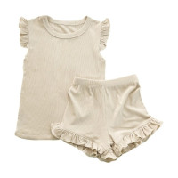 Детский костюм, Пижамный комплект для маленьких девочек, рубашка с оборками и шорты, летняя тонкая домашняя одежда