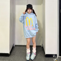 小杭還沒吃飽原創美式國潮發泡字母印花麥當勞寬鬆連帽運動衫男女潮