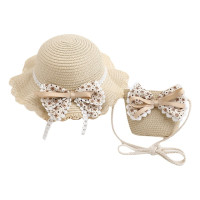 Детская соломенная шляпа-котелок для маленьких девочек, летняя широкая женская пляжная шляпа от солнца и сумка через плечо для малышей, для похода на море и на свежем воздухе