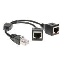 Переходник для интернета RJ45 со штекером на 2 гнезда, Разветвитель RJ45, Ethernet, адаптер для интернета 2-в-1, цвет черный