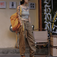 《城市濃縮》戶外復古日系街頭工裝阿美咔嘰寬鬆百搭街頭休閒褲