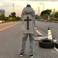 美式復古連帽運動衫oversize高街潮牌ins歐美重磅廢土外套女潮情侶