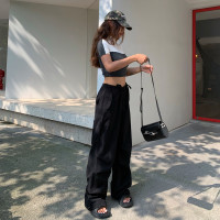 yuuue長腿特效 速幹休閒褲女夏季新款直筒寬褲美式復古抽繩長褲