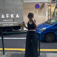 Xzz charmingl鐵打的黑褲子 中低腰闊腿褲女西裝褲拖地長褲休閒褲