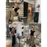 GooGooEyes 夏日防曬神器 超薄褶皺抽繩褲女夏季天絲降落傘工裝褲