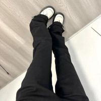 22AW不規則雙腰頭修身顯高復古彈力做舊直筒微喇馬蹄長褲