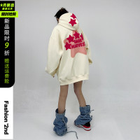 姝姬2023春秋美式高街植絨星星oversize寬鬆連帽運動衫女情侶上衣