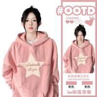粉色溫柔風奶fufu連帽運動衫女春秋薄款oversize韓系慵懶風上衣外套