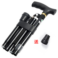 戶外四節摺疊可攜式登山柺杖老人多功能可伸縮防滑腳套帶燈可照明