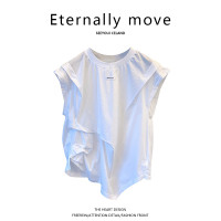 Eternally move不規則褶皺設計感小眾無袖T恤夏季女韓版百搭上衣