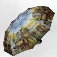зонт женский, автомат, 10 спиц, антиветер, большой купол 118 см, рисунок город, подарок для женщины