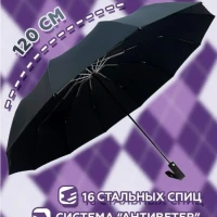 зонт мужской женский автомат 16 спиц черный