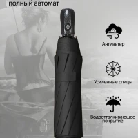 Зонт женский автомат антиветер мужской однотонный черный