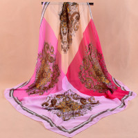 新款时尚佩里斯花纹腰果雪纺沙滩方巾女中国风丝巾批发