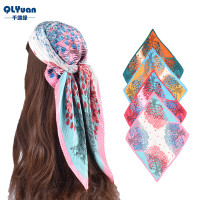 2023时尚气质新款五彩叶子压皱90色丁大方巾头巾现货仿真丝围巾