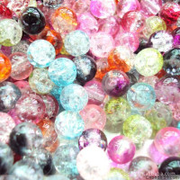 玻璃爆花珠子 双色裂纹散珠 手链项链饰品配件 七彩珠碎花珠