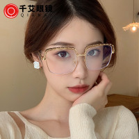 新款镂空大方框防蓝光眼镜金属链条腿加厚眼镜框女时尚素颜平光镜