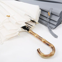 文创雨伞素色16骨竹柄伞直杆雨伞竹弯柄伞可加印logo广告伞