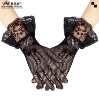 欧美新娘手套短款针织网蕾丝花边洛丽塔动漫渔网透视性感服饰手套