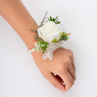Цветы на запястье для девушек, подружек невесты, свадебная бутоньерка для выпускного, Шелковая Роза, жемчужный браслет, тканевый браслет, подарки, цветы на запястье, корсаж