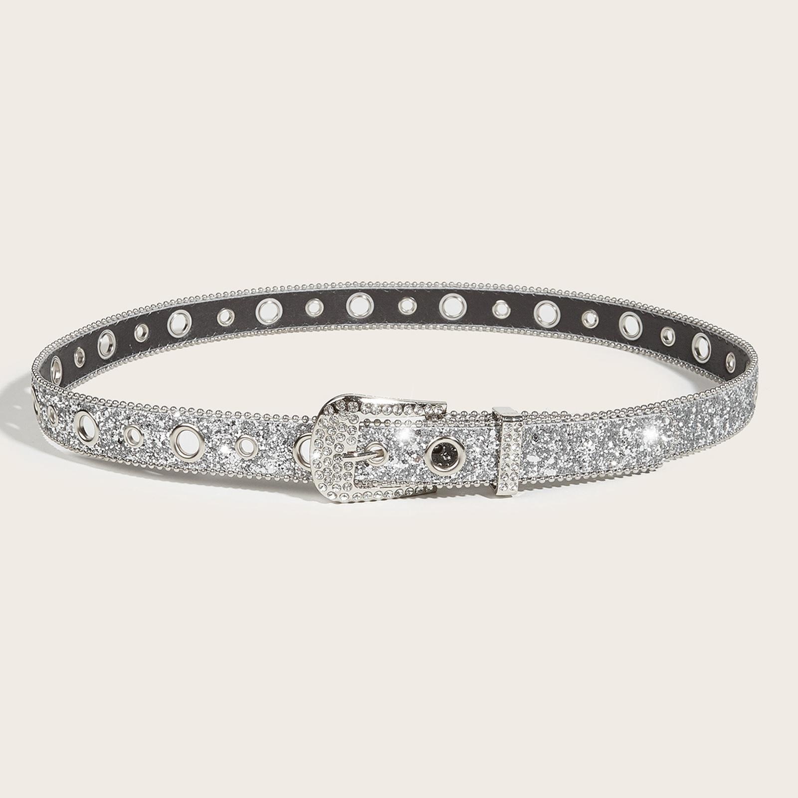 Rhinestone Belt Bling for Girls Cowgirl Cowboy for Women Metal Prong Buckle Waist Belt Jeans Dress Pants Trousers