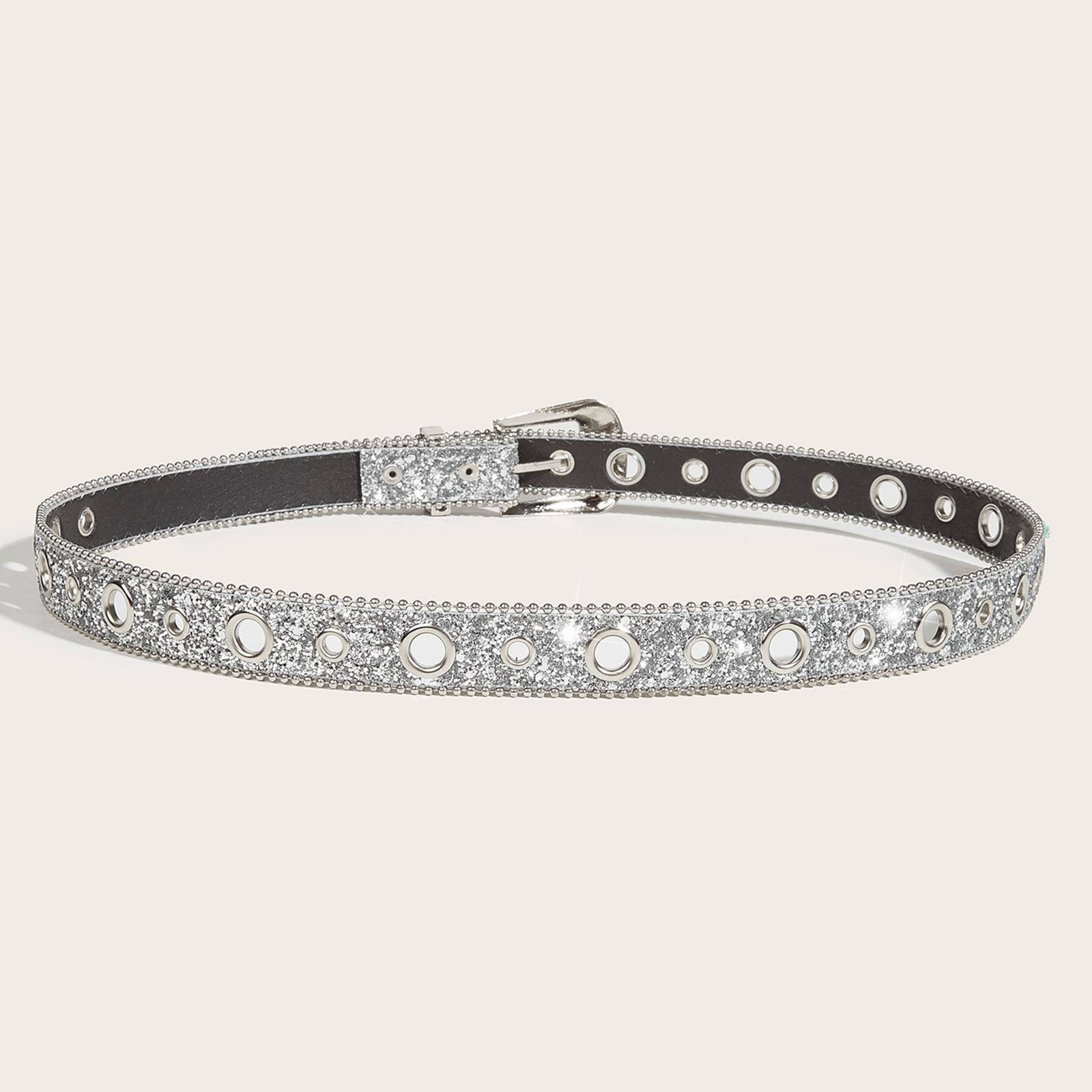 Rhinestone Belt Bling for Girls Cowgirl Cowboy for Women Metal Prong Buckle Waist Belt Jeans Dress Pants Trousers