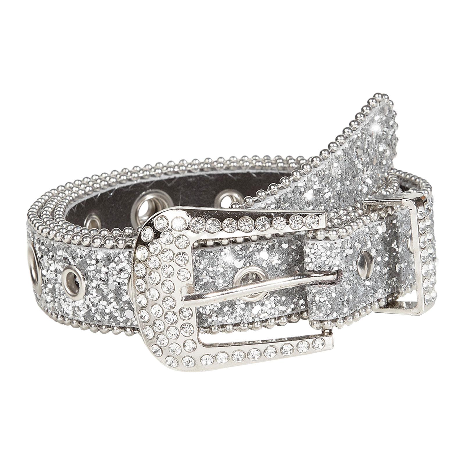 Rhinestone Belt Bling for Girls Cowgirl Cowboy for Women Metal Prong Buckle Waist Belt Jeans Dress Pants Trousers