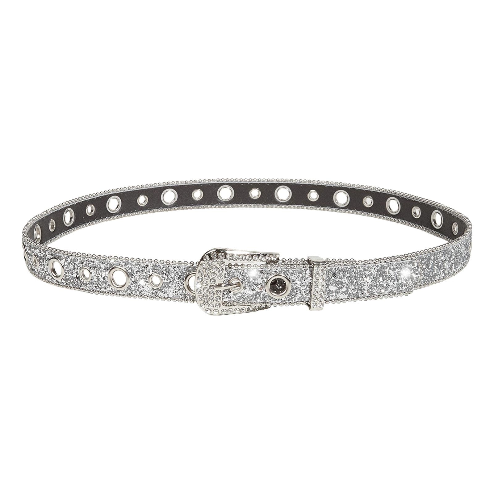 Rhinestone Belt Bling for Girls Cowgirl Cowboy for Women Metal Prong Buckle Waist Belt Jeans Dress Pants Trousers