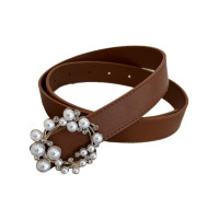 Ежедневный женский ремень с жемчужной круглой пряжкой с язычком поясной ремень для ночного клуба платья юбка пальто пояс