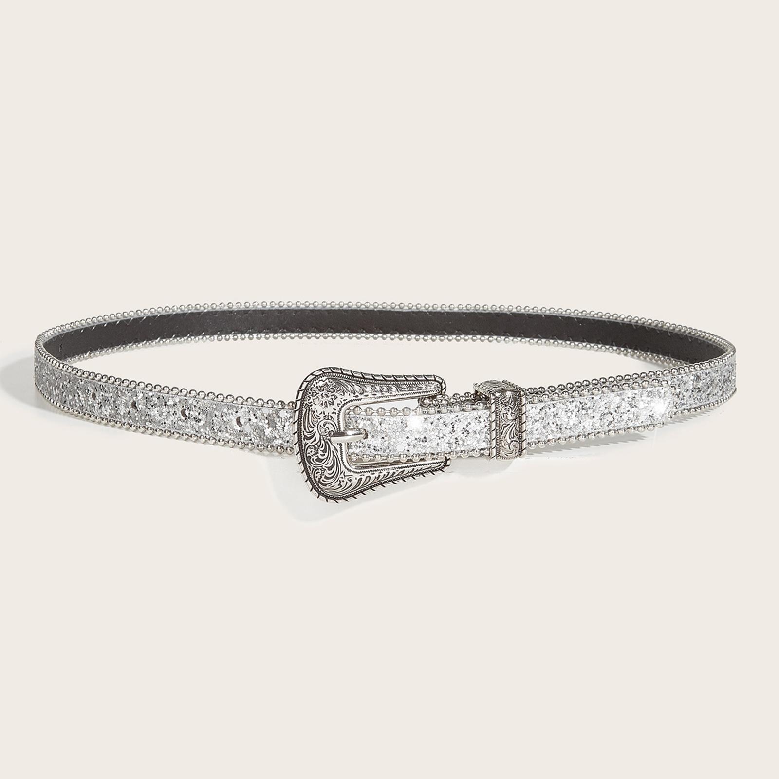 Women PU Waist Belt Pin Buckle Waist Band Adjustable Strap Prong Buckle 41inch Fashion Belt Rhinestone Decoration for, Skirt