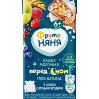 Каша для детей ФрутоНяня молочная, пять злаков, лесные ягоды, 0,2 л